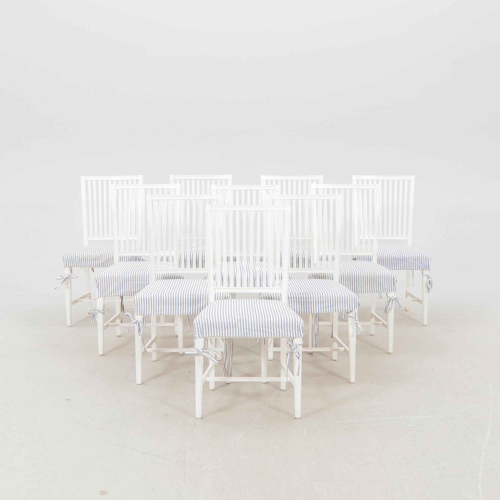 A set of 10 painted Gustavian style chairs from IKEA later part of the 20th century.