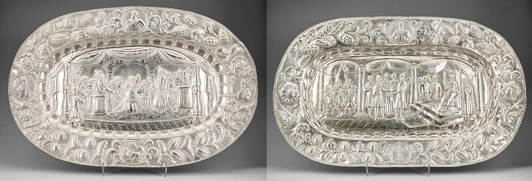 VÄGGPLÅTAR, 2 st, försilvrad mässing, 1800-talets slut.