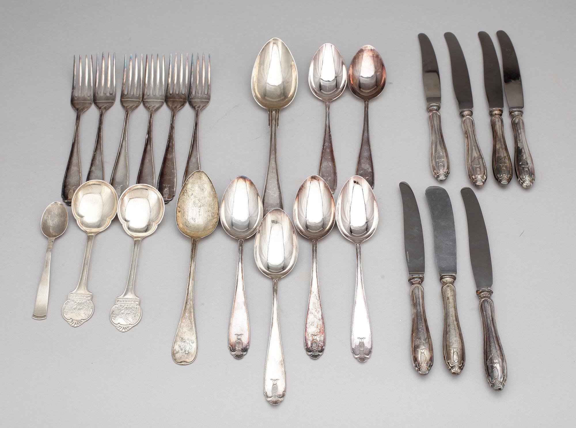 PARTI BESTICK, 24 delar, silver, mestadels GAB, Stockholm 1900-talets mitt. Tot vikt ca 615 (exkl knivar).