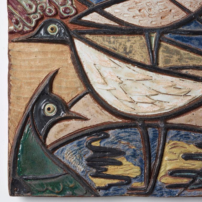 Tyra Lundgren, a stoneware relief 'Shore birds', Sweden 1950's.