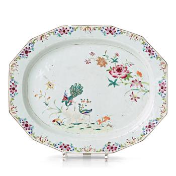 A famille rose 'double peacock' serving dish, Qing dynasty, Qianlong (1736-95).