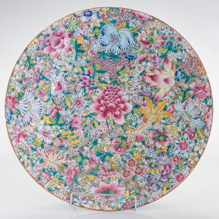 A massive Chinese famille rose 'mille fleur' dish, Republic (1912-1949).