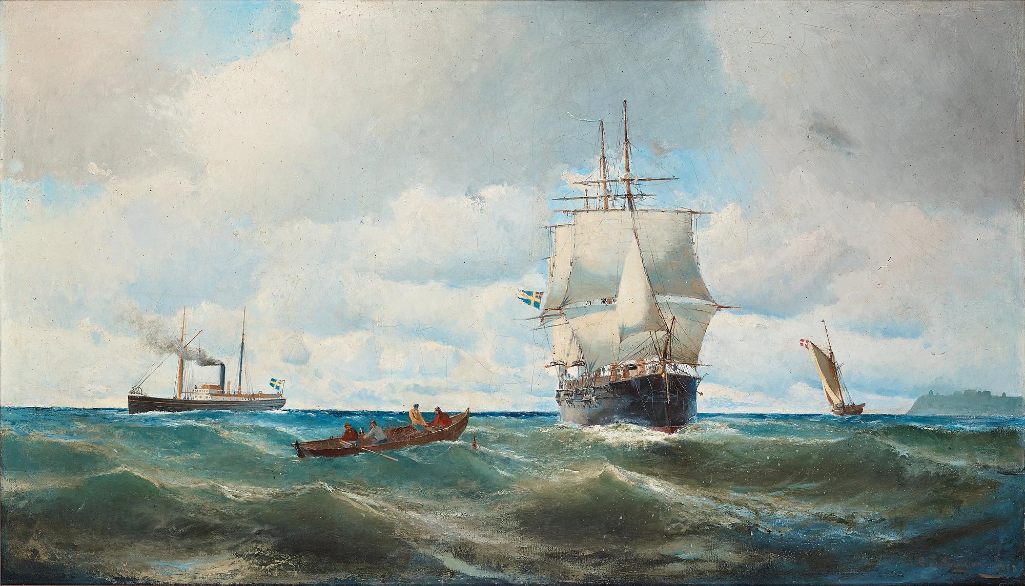Christian Fredrik Swensson (Svensson), Seascape with ships - scene from Öresund.