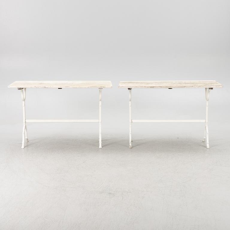 A set of seven garden chairs and two tables Byarums bruk, later part of the 20th century.