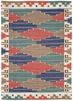 941. RUG. "Blå heden". Flat weave (rölakan). 227 x 162,5 cm. Signed AB MMF.