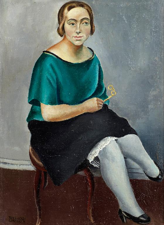 Tyra Lundgren, Sitting woman with glasses.