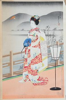 TRÄSNITT, 2 st, okänd konstnär resp Hasui, tillskriven, Japan.
