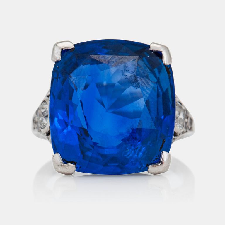 A 18.48 ct unheated Burmese sapphire and 0.33 ct old-cut diamond ring.