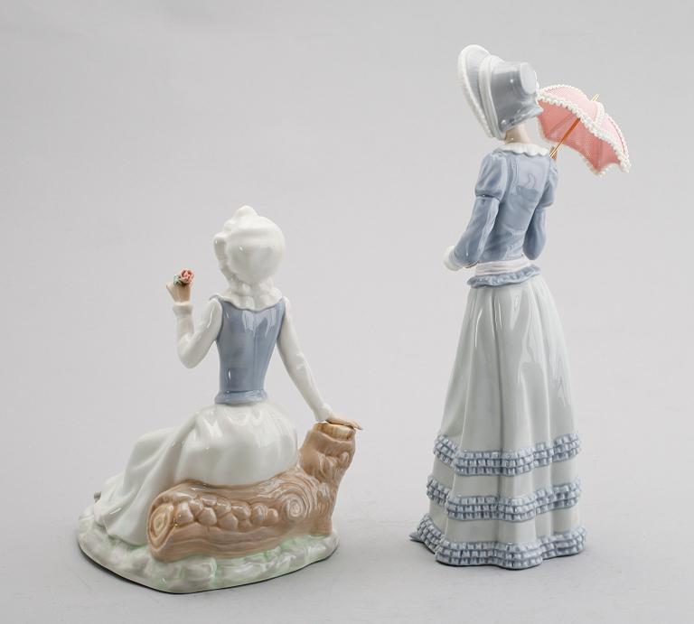 FIGURER, 2 st, porslin, Tengra och Lladro, Spanien, 1900-talets andra hälft.