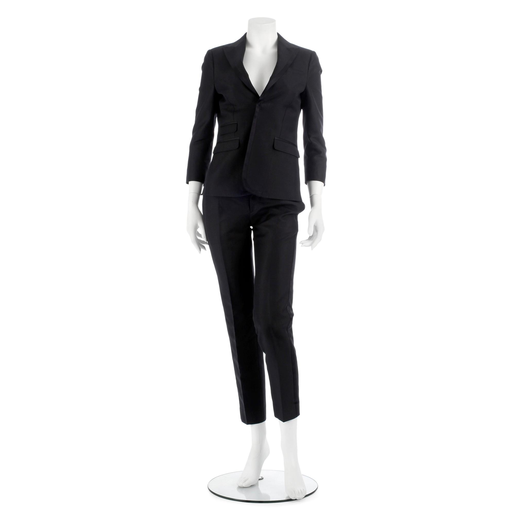 DSQUARED, a black cotton and silk two-piece suit consisting of jacket and pants. Size 42.