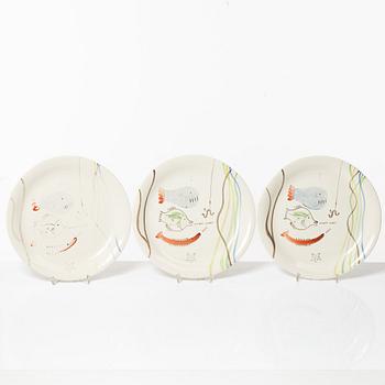 Stig Lindberg, plates 9 pcs, "Löja", Gustavsberg 1948-62.