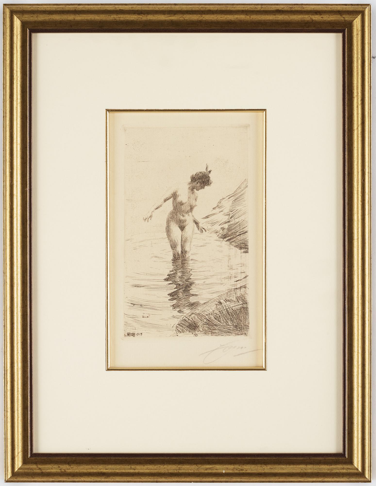 Anders Zorn, etching, 1907, signed in pencil.