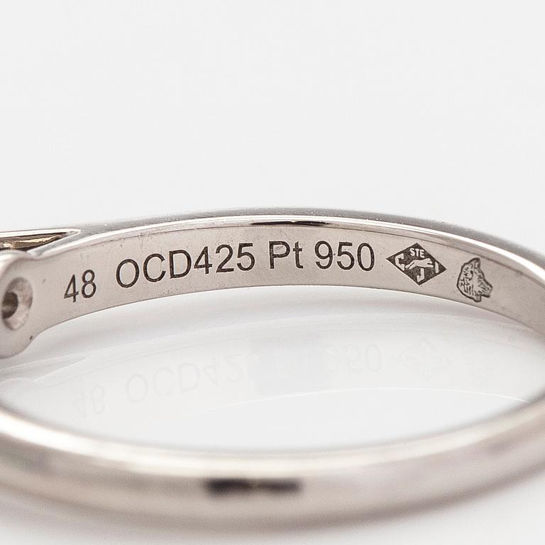 Cartier, sormus, platinaa ja briljanttihiottu timantti n. 0.25 ct. GIA-dossier ja sertifikaatilla.
