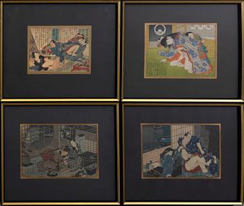 Four color woodcuts, Shunga Japan 19th Century.