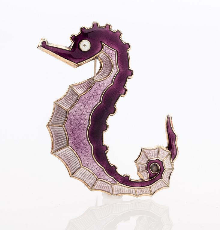 BROSCH, sterlingsilver med emalj David Andersen. Vikt ca 11 g.