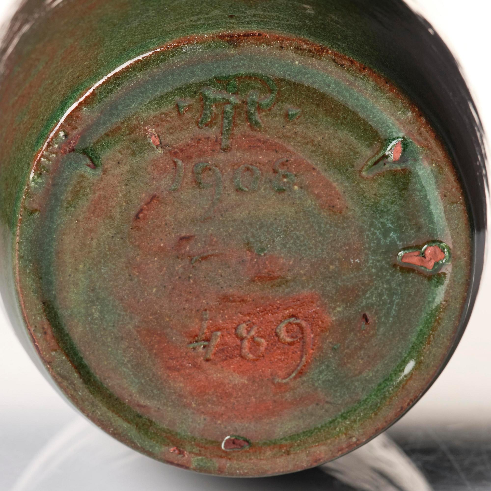 Hilma Persson-Hjelm, a glazed earthenware art nouveau vase, executed in her studio, Arvika 1908. Nr 684.
