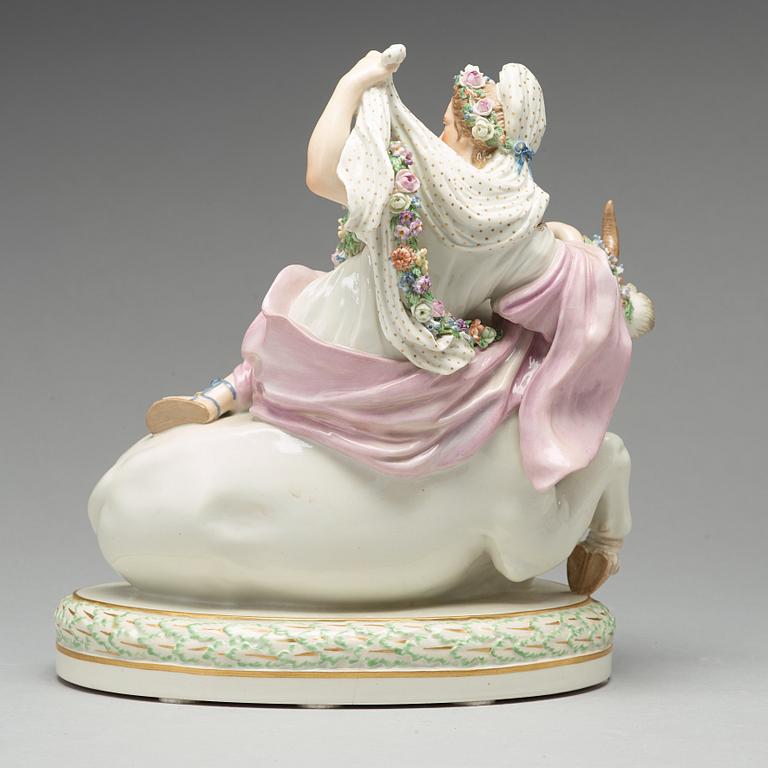 A Royal Copenhagen allegorical porcelain figure representing 'Europe and the Bull'. Denmark, 1920.