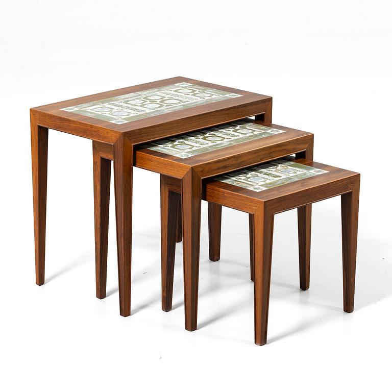 Nest of tables, three pieces, Denmark, second half of the 20th century.