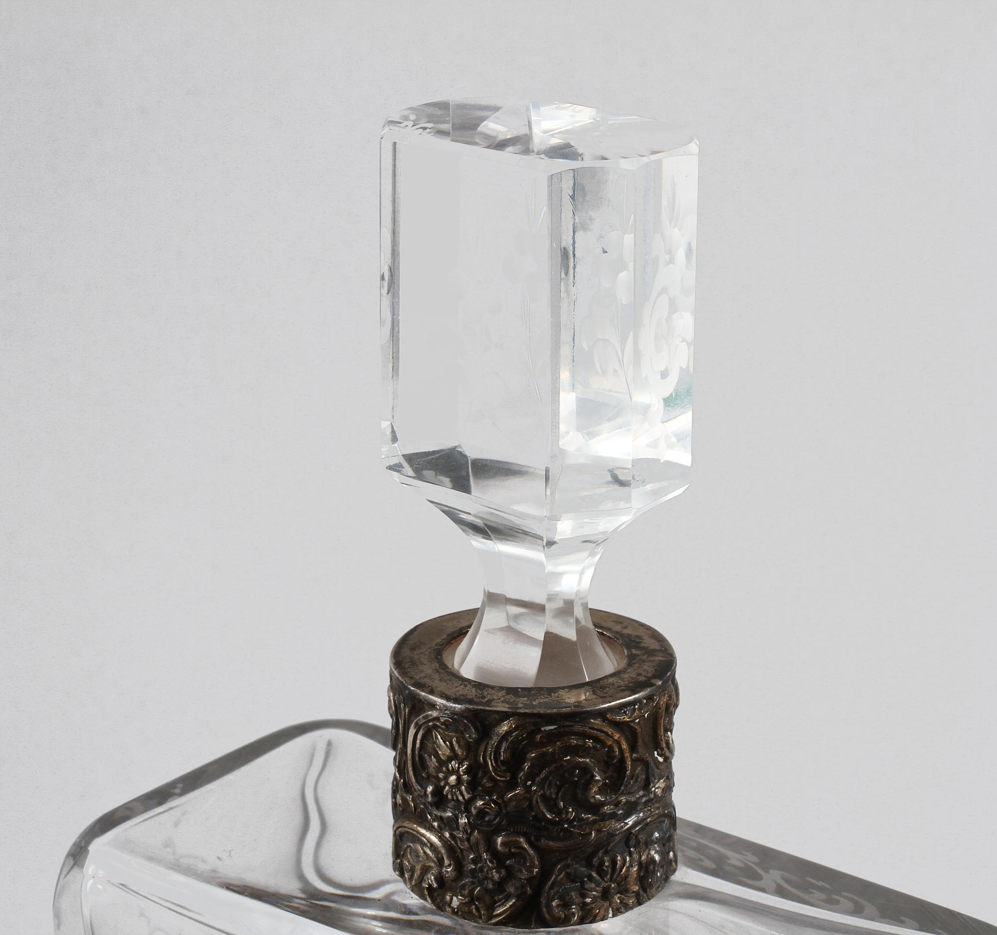 KARAFF, silver och glas, möjligen Weinranck & Schmidt, Hanau, Tyskland, omkring år 1900.