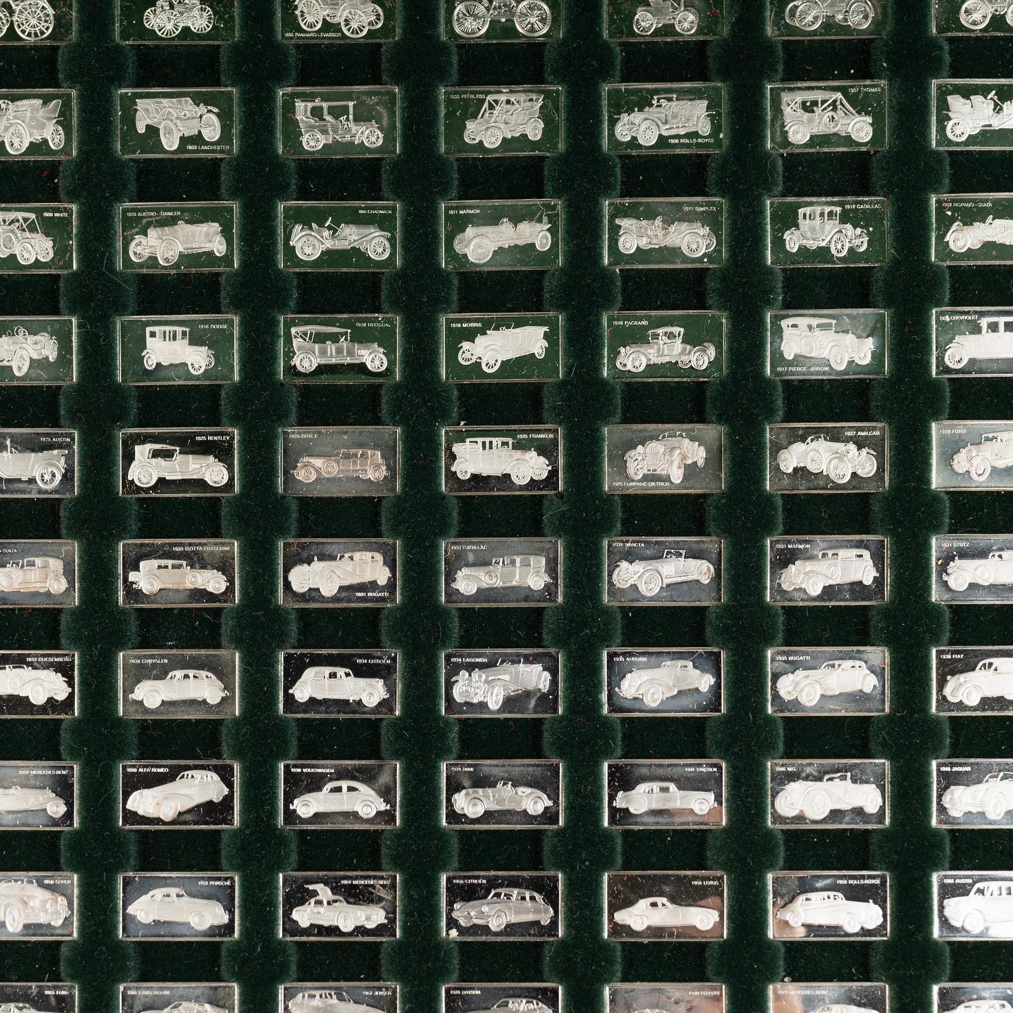 Franklin Mint, miniatures, 100 pcs, sterling silver, "The 100 Greatest Cars", 1975.