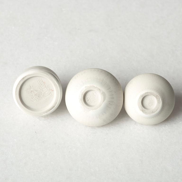 Stig Lindberg, a set of six stoneware miniature vases, Gustavsberg studio, Sweden 1958-62.