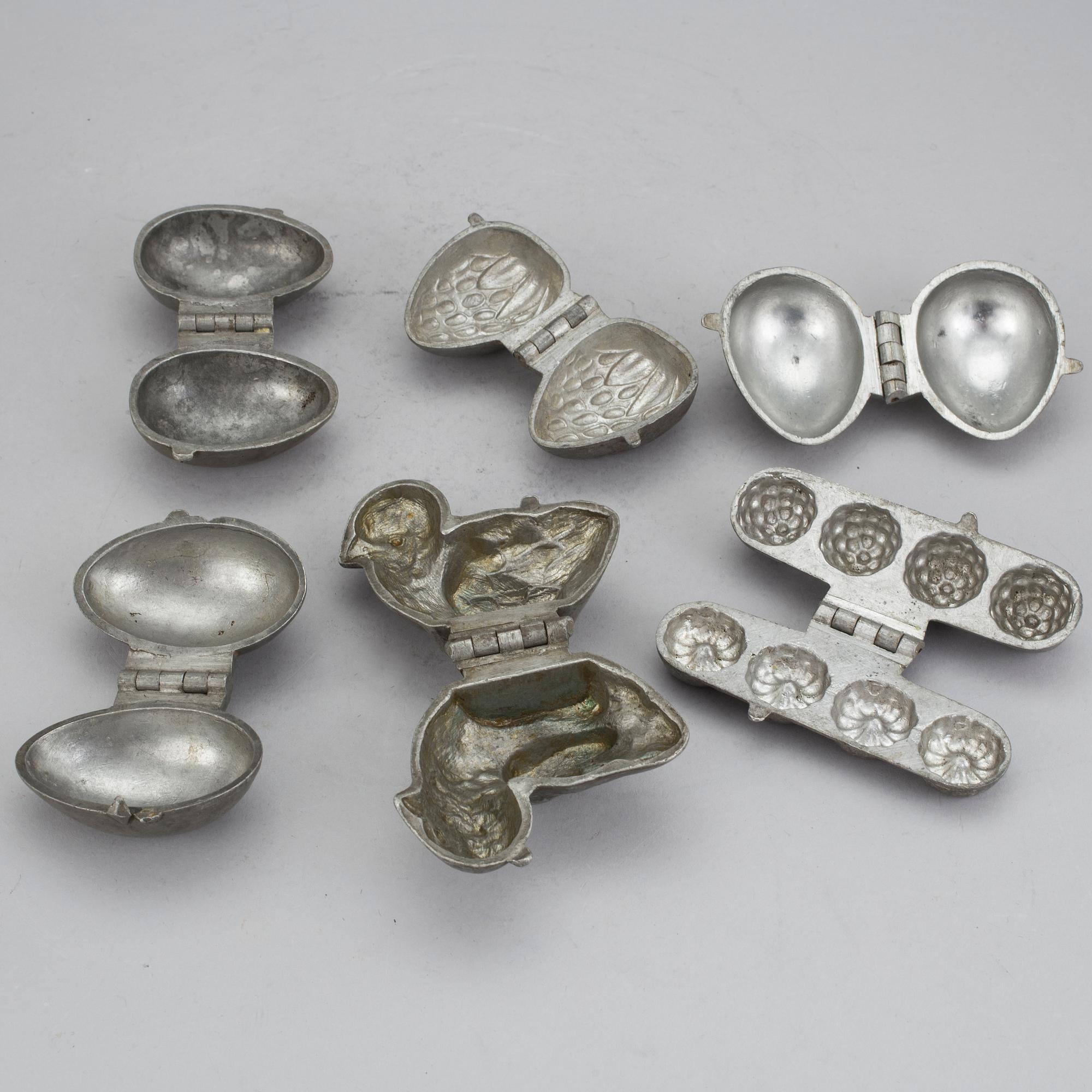 PARTI MARSIPAN- CHOKLADFORMAR, 10 st, tenn, 1900-tal.