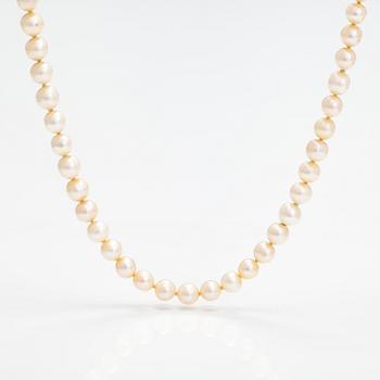 Pärlcollier, odlade pärlor, 14K vitguld, diamanter ca 0.01 ct tot.