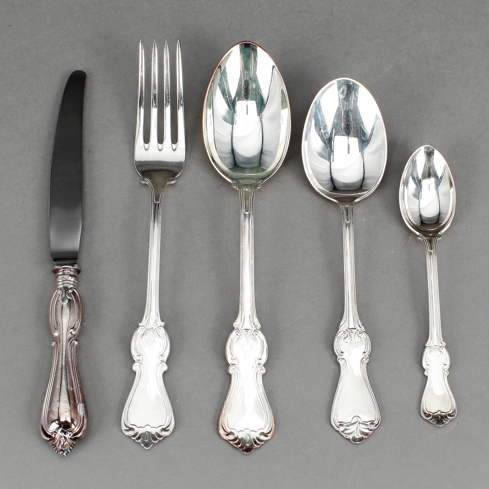 BESTICKSSERVIS, silver, "Olga", 20 delar, vikt ca 783 gram inkl. knivar med stålblad.