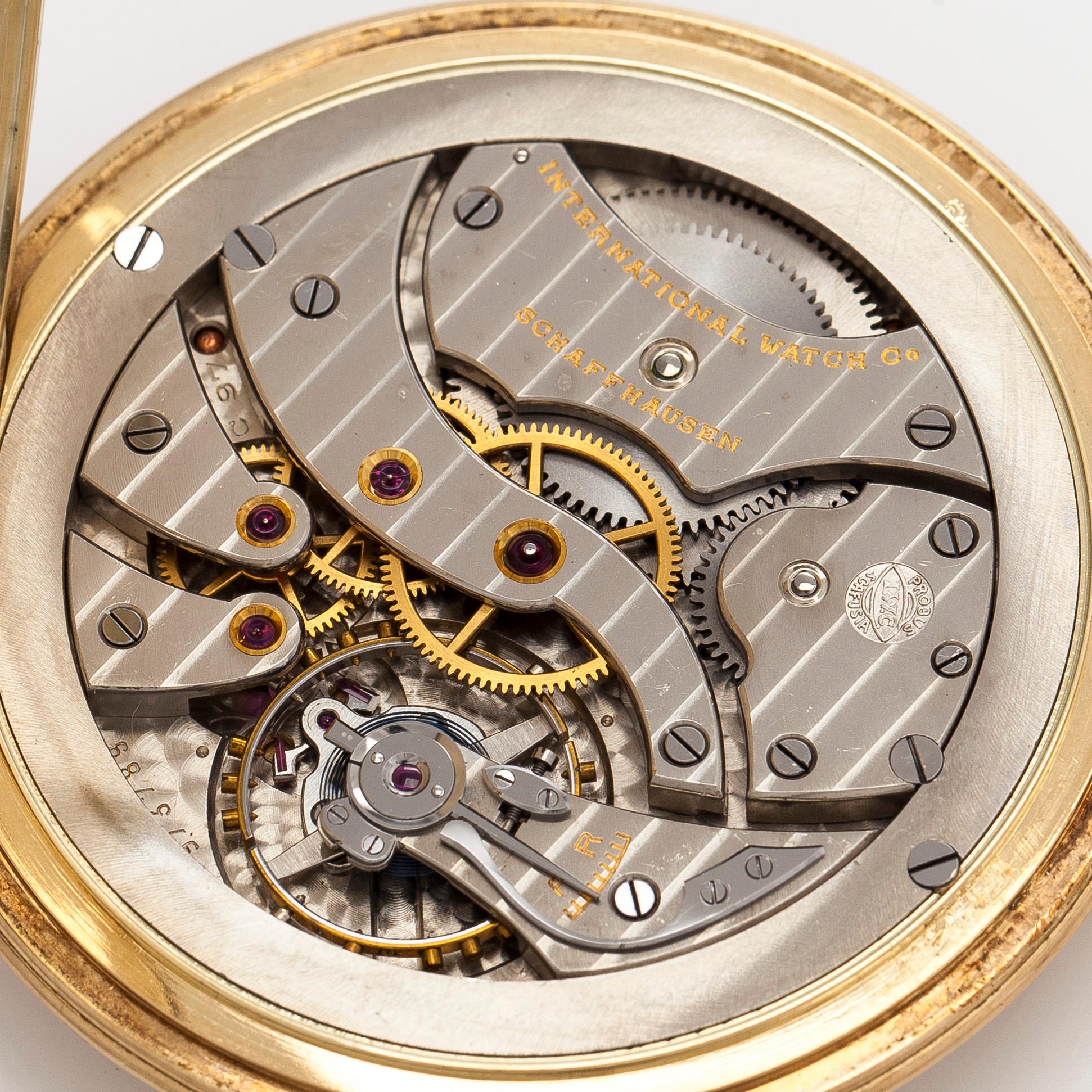 International Watch Co. (IWC), pocket watch, 50 mm, 14K gold, lever escapement.