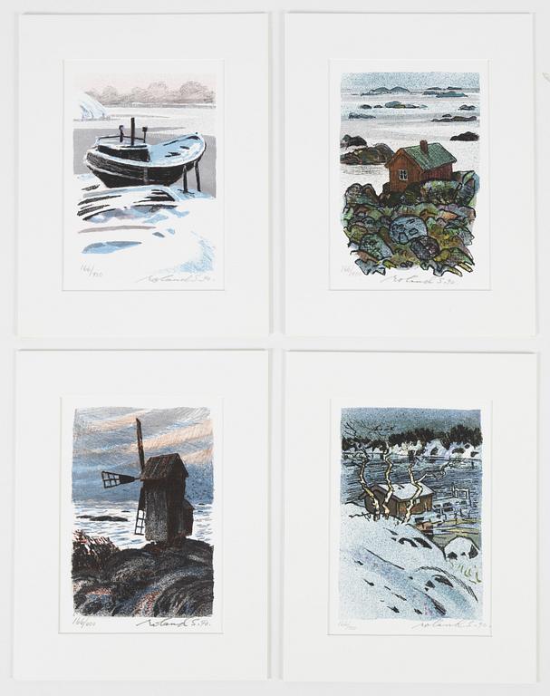 Roland Svensson, portfolio with 4 lithographs in colours, signed 166/400 and a faksimil, 1990.