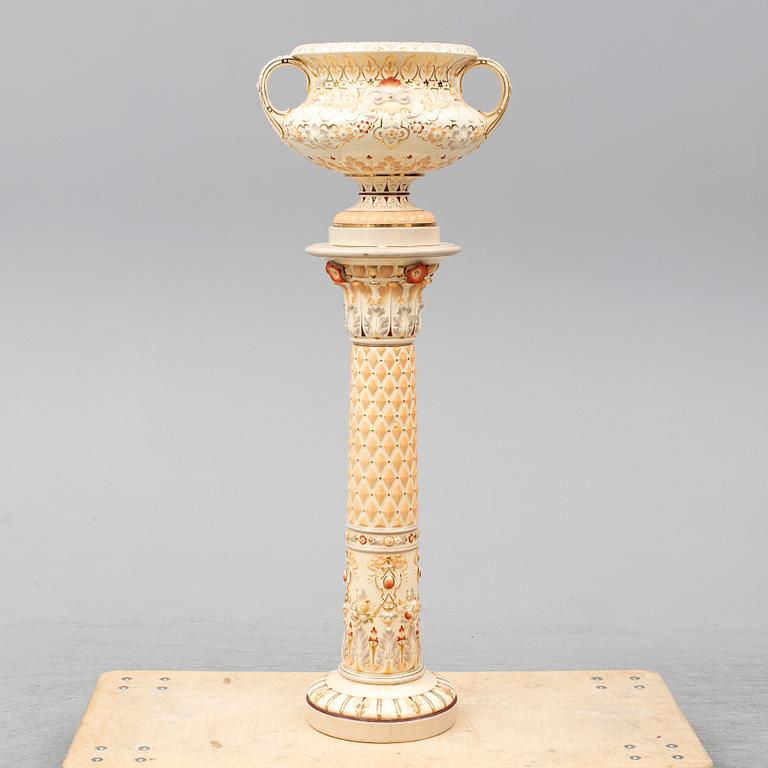 A ceramic pedestal and plant pot from Rörstrand, circa 1900.