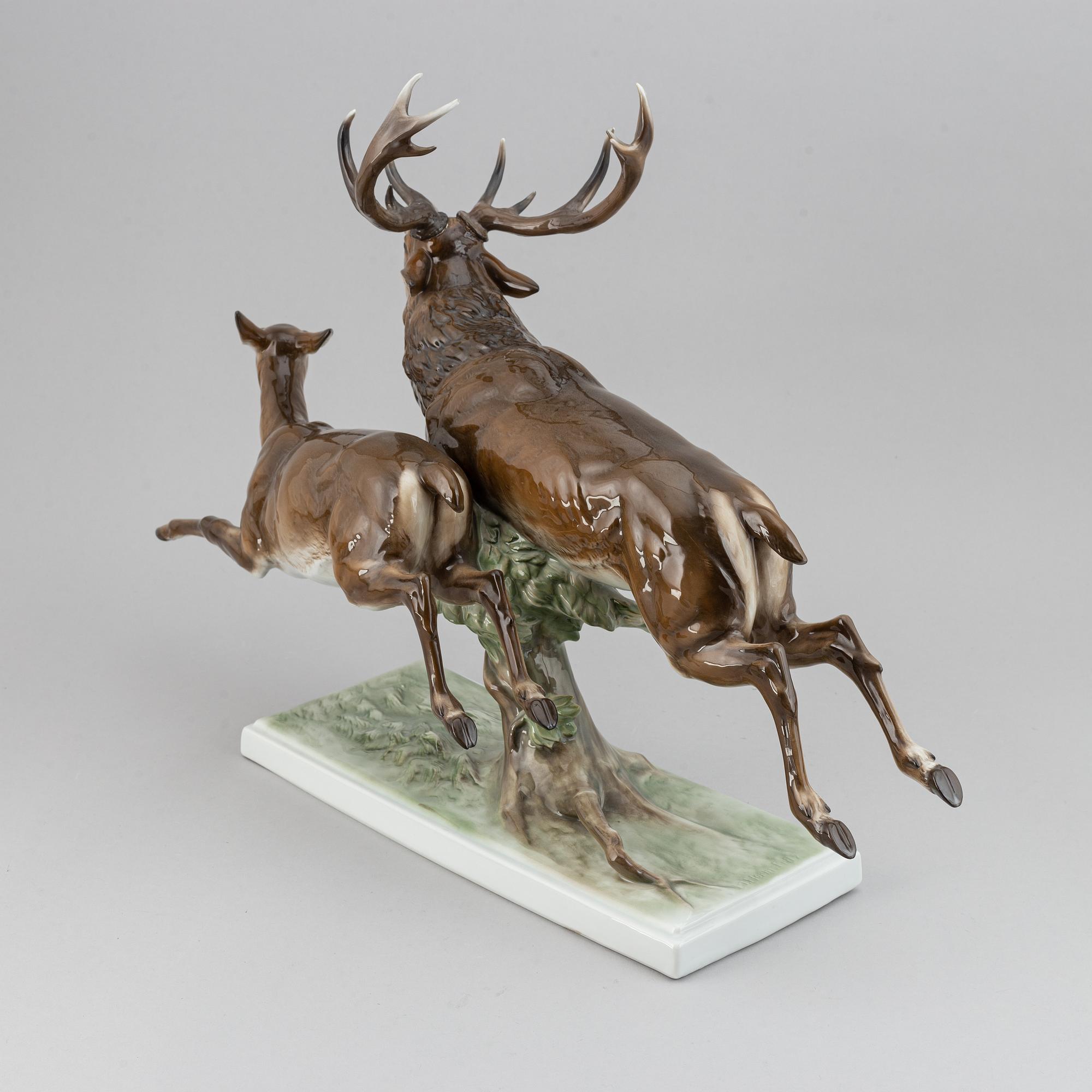 Max Hermann Fritz, a porcelain figure of deer, Rosental, Germany.