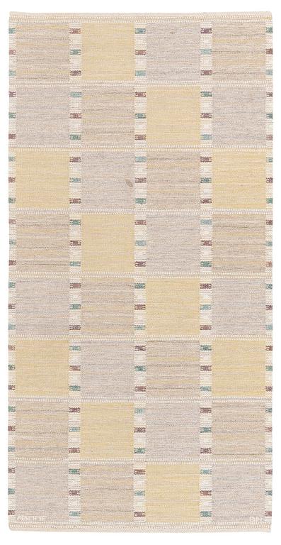 Barbro Nilsson, a 'Falurutan gul S' carpet, flat weave, c. 226 x 114 cm, signed AB MMF BN.