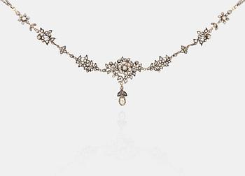 A rose cut diamond necklace, probably around 1880's.