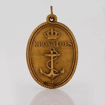 KRONOLOTSMÄRKE,  mässing, tidigt 1900-tal.