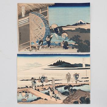 Katsushika Hokusai, after, 'Watermill at Onden' och 'Nakahara in Sagami Province', 20th century.