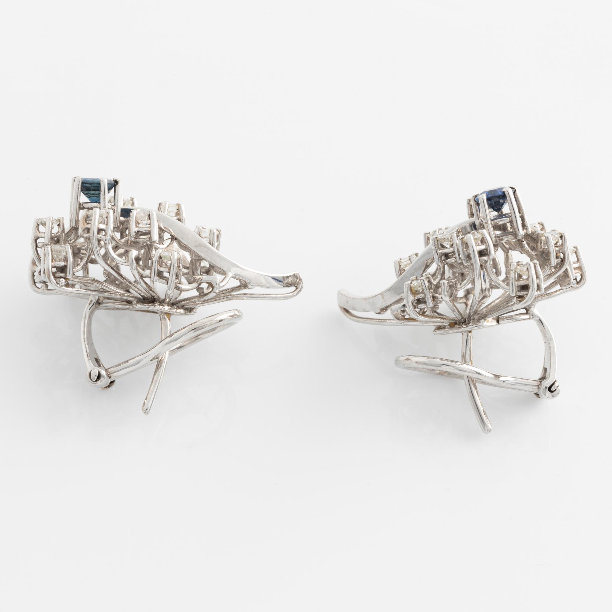 Earrings, a pair, with sapphires and brilliant-cut diamonds.