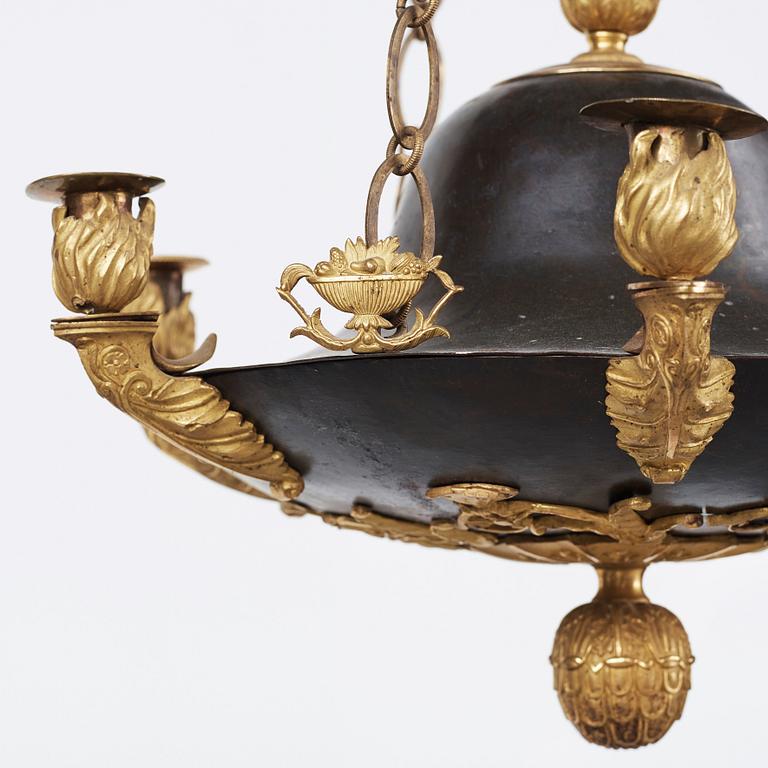 A Swedish Empire 19th century six-light hanging lamp.