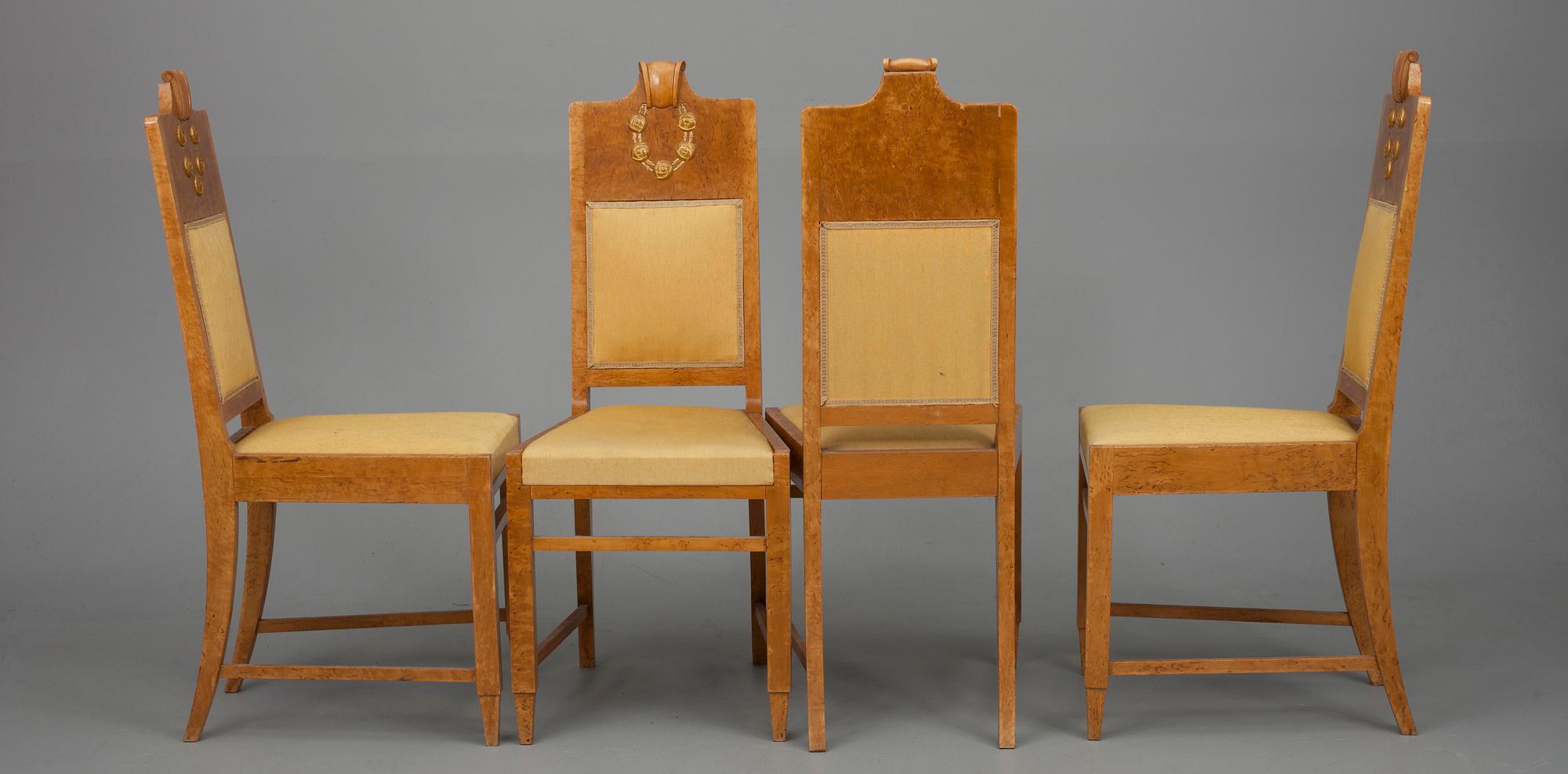 STOLAR 4 st, jugend, masurbjörkfanerad och björk, Finland 1912.