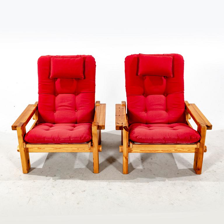 A pair of Yngve Ekström "Dymling" pine armchairs for Swdese 1970s.