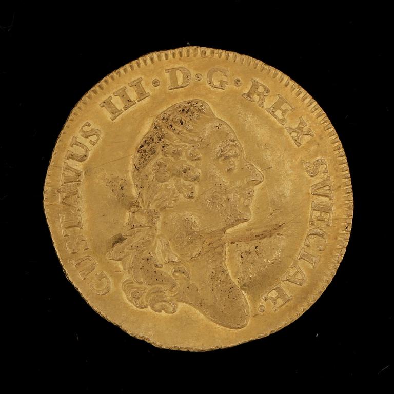 GULDMYNT, dukat, Gustaf III, Sverige 1777. Vikt ca 4 gram.