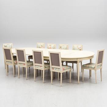 Dining group, Gustavian style, 11 pieces, second half of the 20th Century.