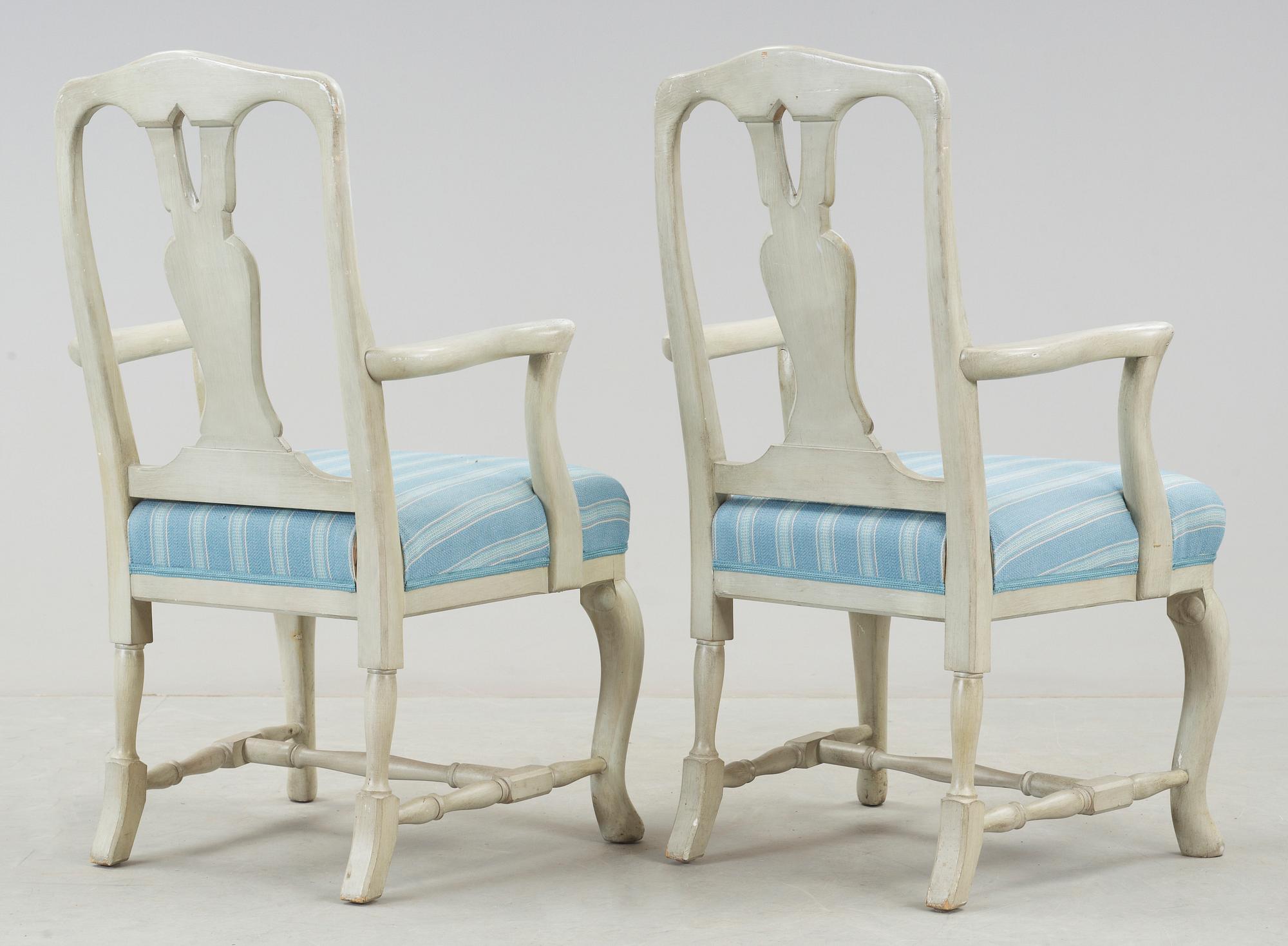 KARMSTOLAR, ett par, rokokostil, K. A Roos, Helsingborg, 19/2000-tal.