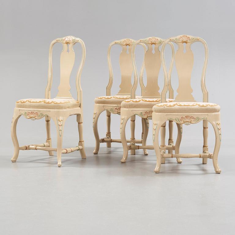 Four Swedish Rococo 18th century chairs.