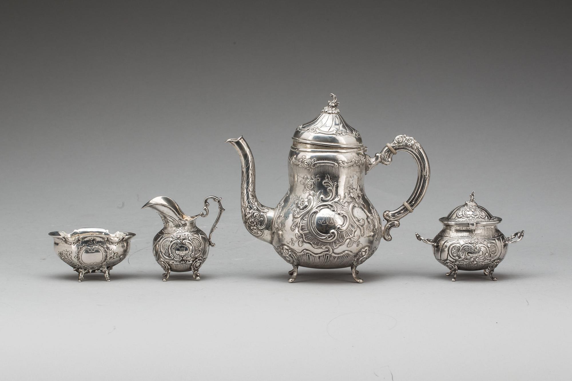 KAFFESERVIS, silver, 4 delar. Importstämplar. Vikt ca 950 g.