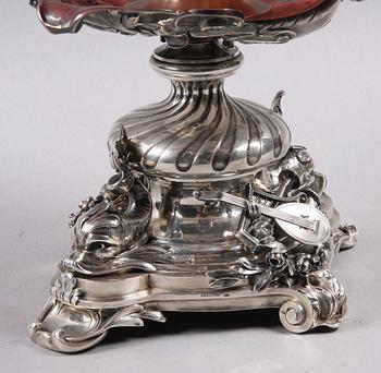 UPPSATSSKÅL, silver, glas, C. Waschmann, Österrike-Ungern, sent 1800- tidigt 1900-tal.