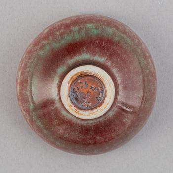 Berndt Friberg, two stoneware miniature vases and a bowl, Gustavsbergs studio, mid 20th Century.