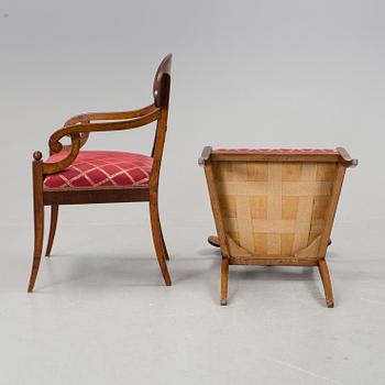 A pair of Karl Johan mahogany armchairs first half of the 19th century.