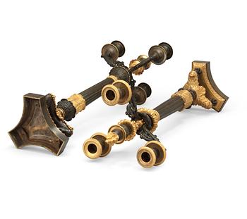 A pair of French Empire 19th century four-light candelabra.