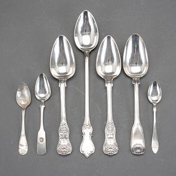 PARTI SKEDAR, 7st, silver, bla Adolf Zethelius, Stockholm, 1845. Total vikt ca 402g.